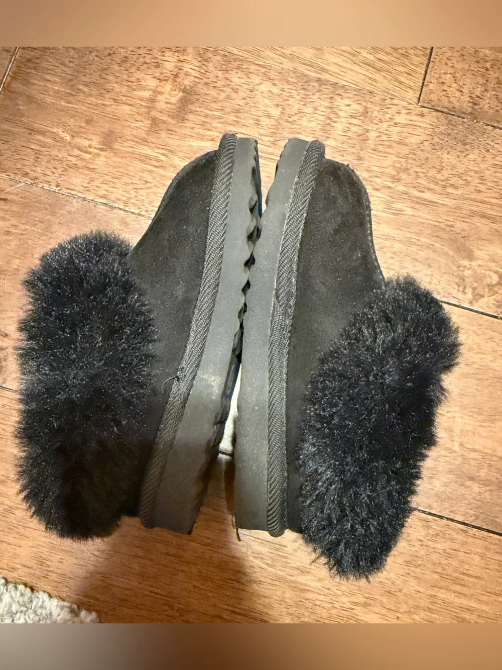Kids Black Fuzzy Cuff Slip-On Shoes